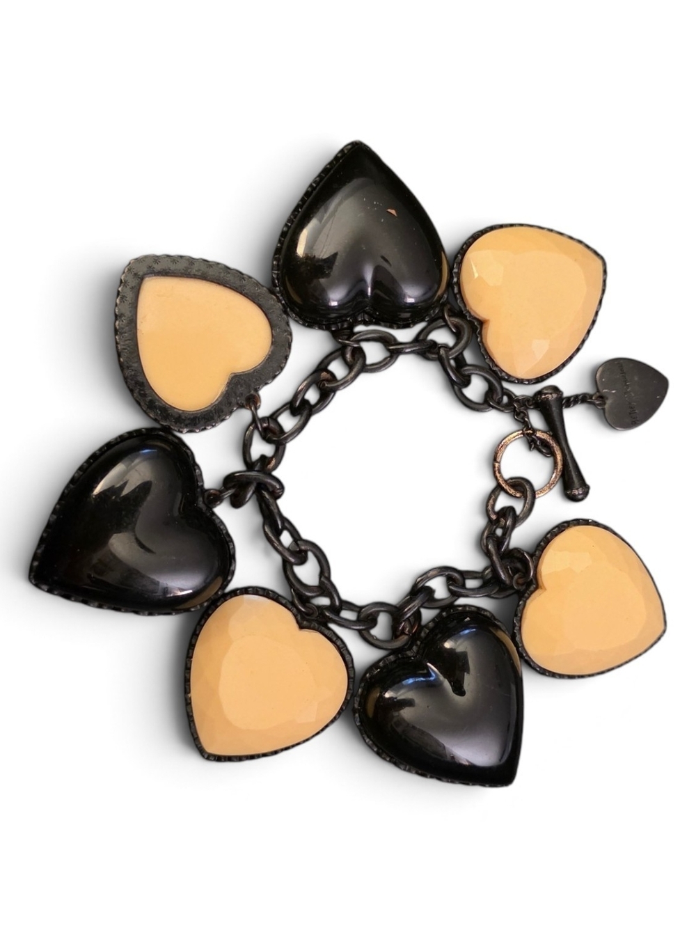 Betsey Johnson Black and Cream Heart Charm Bracelet